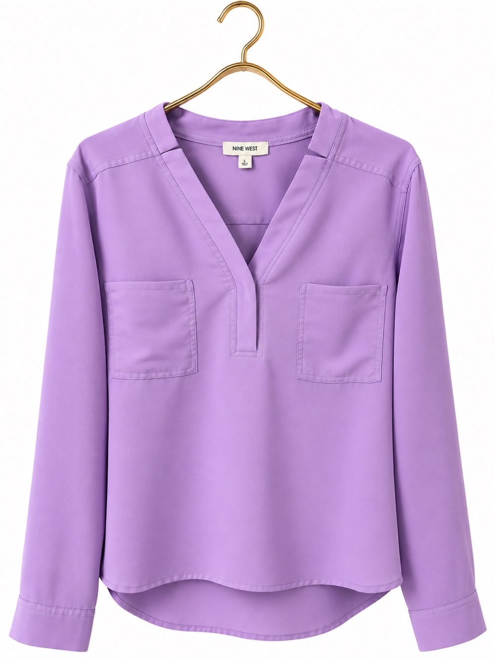 Nine West Lavender Split-Neck Pocket Blouse